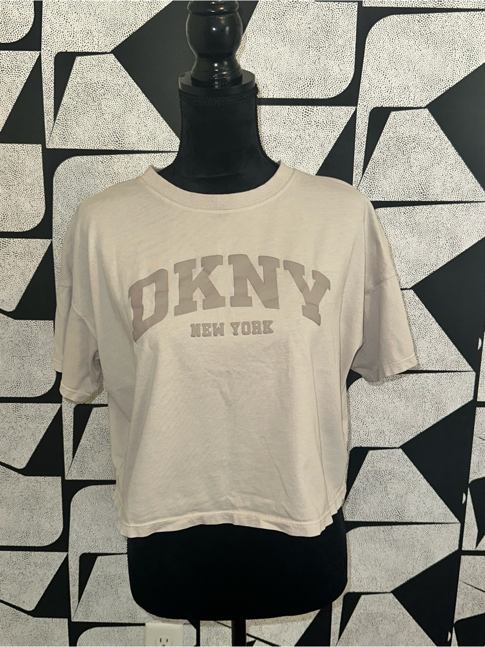 DKNY Light Beige Logo Crop Top